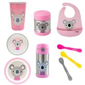 Kit Alimentação Coala Clingo Rosa e Cinza com 9 Itens