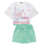 Conjunto Kukiê Infantil Lhamas Verde Com Short Summer