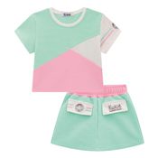 Conjunto Kukiê Rosa E Verde Com Short Saia Summer