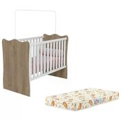 Berço Simples Infantil Doce Sonho 1 Carvalho Rustico Branco Com Colchao Qmovi