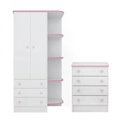 Guarda Roupa Infantil 825 E Comoda 777 Doce Sonho Branco Rosa Qmovi