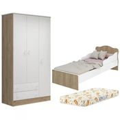 Mini Cama Infantil 849 E Guarda Roupa 2617 Doce Sonho Carvalho Rustico Branco Com Colchao Qmovi