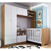 Conjugado Com Berço Mini Cama E Comoda Aconchego LA038 Nogal Manchester Branco Completa Moveis