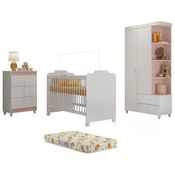 Quarto Completo Infantil Com Colchão New Ternura 9000 Branco Rose Peternella