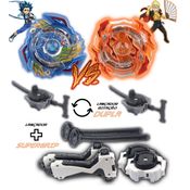 Kit 2 Beyblade Burst + 4 Lançadores Valtryek Vs Roktavor Tornado Gyro