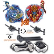 Kit 2 Beyblade Burst + 4 Lançadores Valtryek Vs Xcalibur Tornado Gyro