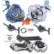 Kit 2 Beyblade Burst + 4 Lançadores Valtryek Vs Luinor Tornado Gyro