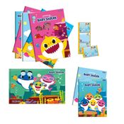 Kit 9 Cadernos Baby Shark Foroni + 10 Etiquetas Baby Shark