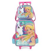 Kit Mochila de Rodinhas e Lancheira Luxcel Barbie Verde