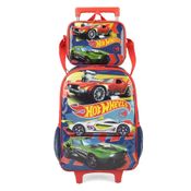 Kit Mochila de Rodinhas Lancheira Luxcel Hotwheels Azul