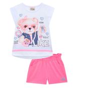 Conjunto Kukiê Infantil Ursinho Com Óculos Rosa Neon