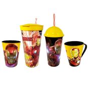 Kit 3 Copos e 1 Caneca Homem de Ferro Iron Man Infantil Plasútil