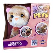 Gato Pelucia Amarelo Passeio Divertido Som Movimento Toyng