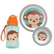 Kit Alimentação Animal Fun Macaco Garrafa Prato Bowl Buba