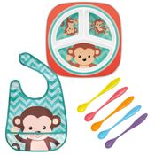 Kit Alimentação Animal Fun Macaco Prato Babador Colher Buba