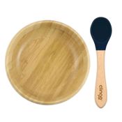 Kit Alimentação Bambu Tigela Bowl e Colher Clingo Azul Navy