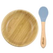 Kit Alimentação Bambu Tigela Bowl  e Colher Clingo Azul