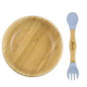 Kit Alimentação Bambu Tigela Bowl e Talher Duplo Clingo Azul