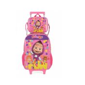 Mochila Carrinho Luxcel Masha E Urso + Lancheira Rosa