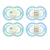 KIT CHUPETAS MAM PERFECT NIGHT 6+ MESES BRILHA ESCURO TAMANHO 2 BICO SILICONE EMBALAGEM COM 4 MENINO MENINA Cor:Azul