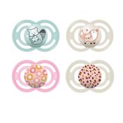 KIT CHUPETAS MAM PERFECT 6+ MESES TAMANHO 2 BICO SILICONE EMBALAGEM COM 4 MENINO MENINA Cor:Azul/Rosa
