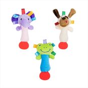 Kit Chocalho Mordedor Brinquedos Bebê Menino Menina 3un Cachorro Sapo Elefante Pimpolho Colorido