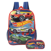 Mochila Escolar Hot Wheels com Estojo Azul - Luxcel