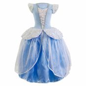 Fantasia Princesa Cinderela Bebê vestido de Luxo Com Tiara - P - 6 a 12 meses