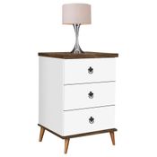 Mesa de Cabeceira 3 Gavetas Pés Palito Creta 1072 Branco/Amêndoa Wood Luxo - Móveis Primus