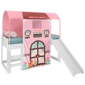 Cama Infantil com Escorregador e Barraca Casinha Poá P13 Branco/Rosa - Mpozenato