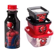 Kit Potes e Garrafa Infantil Homem Aranha Lanche Escolar