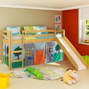 Cama Infantil com Escorregador e Tenda Castelo Cavaleiro - Madeira Maciça - Cera Mel
