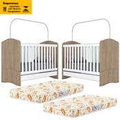 Kit 2 Bercos Mini Cama 3 Em 1 Com Colchoes I02 Rustico Branco Henn