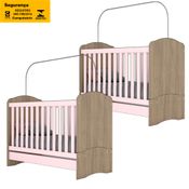 Kit 2 Bercos Mini Cama 3 Em 1 I02 Rustico Rosa Cha Henn