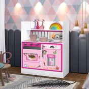 Cozinha Infantil Fogão Brinquedo 2 Portas 1 Gaveta 1 Prateleira Organizador MDF Branco Rosa