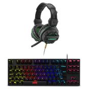 Combo Gamer - Headset Gamer Magne P2+USB Com LED Verde e Teclado Gamer Mecanico TKL LED Multi - PH143K