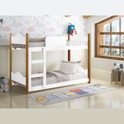 Beliche Cama Infantil Solteiro com Escada Protetor Lateral Quarto Dormitório Branco Marrom