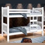 Beliche Cama Solteiro Infantil Com Escada Proteção Lateral Quarto Dormitório MDF Branco