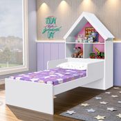 Cama Infantil Casinha Solteiro1 Prateleira 2 Nichos Proteção Lateral Organizador MDF Branco