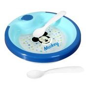 Prato Térmico Infantil Bebês do Mickey Azul p/ Micro-ondas e 2 Colheres