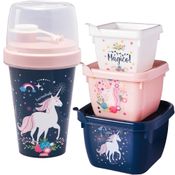 Porta Lanche Infantil Conjunto Unicornio 4 Itens Plasutil