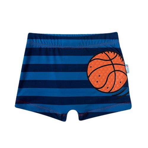 Sunga Infantil Short Azul Listras Horizontais e Basquetebol
