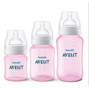 Kit 3 Mamadeiras Classic 125/260/330ml Avent Rosa