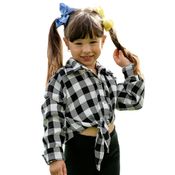 Camisa Meninas Flanelada com Amarra Xadrez Preta e Branca