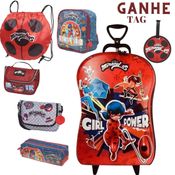 Mochila 3D Miraculous + Saco + Lancheira + Estojo + Necessarie + Bolsa + Tag