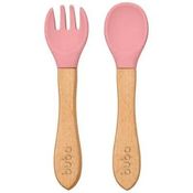 KIT DE TALHERES EM SILICONE E BAMBU ROSA - BUBA