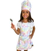 Kit Avental e Touca de Cozinheiro Infantil - Corações Coloridos