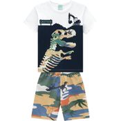 Camiseta Estampada - Caution Shorts Estampa Camuflada