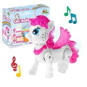 Brinquedo Musical Menina Pequeno Pony Asas Luzes Som e Anda Branco