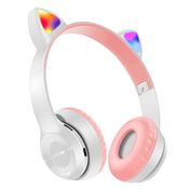 Fone de Ouvido Sem Fio Orelhas de Gato LED Headset Gatinho Branco